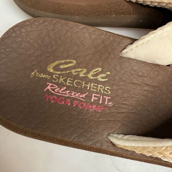 Skechers Cali Asana Women’s US Size 8 Yoga Foam Flip Flops Cream Brown Knit - Picture 7 of 16